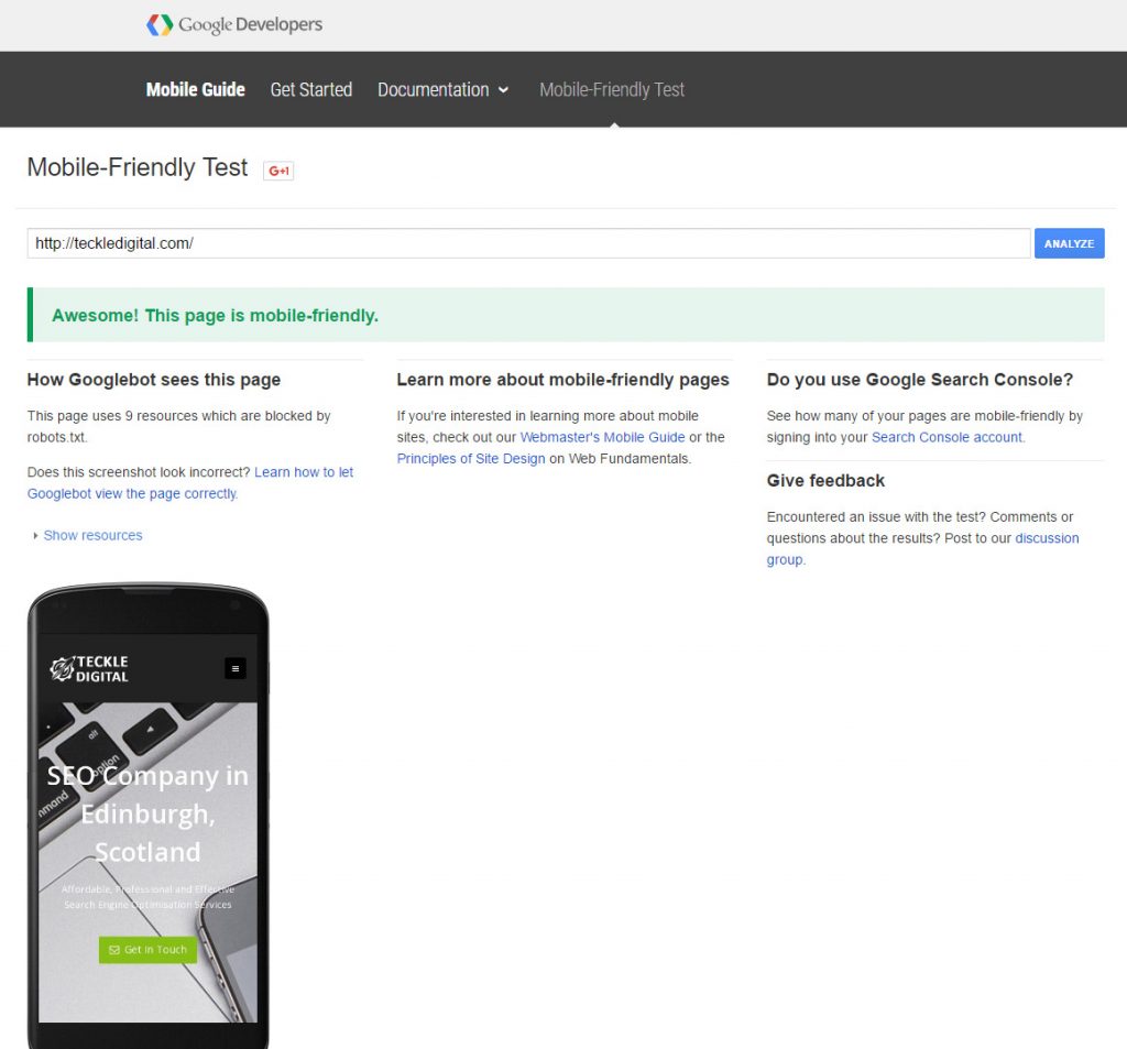 The Teckle Digital website is mobile friendly - SEO Ranking Boost!