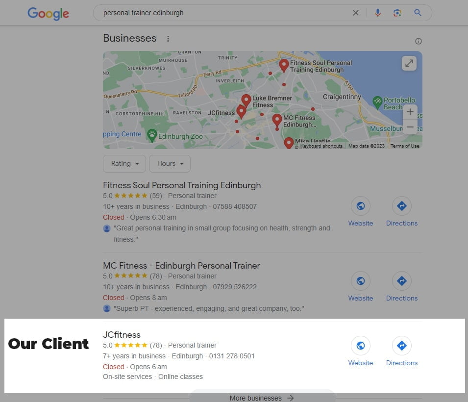 Map Search results with out SEO Edinburgh Services